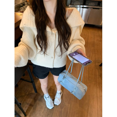 PPHOME慵懶風溫柔海軍領露肩毛衣女秋冬軟糯寬松長袖針織衫上衣 PPHOME慵懶風溫柔海軍領露肩毛衣女秋冬軟糯寬松長袖針織衫上衣