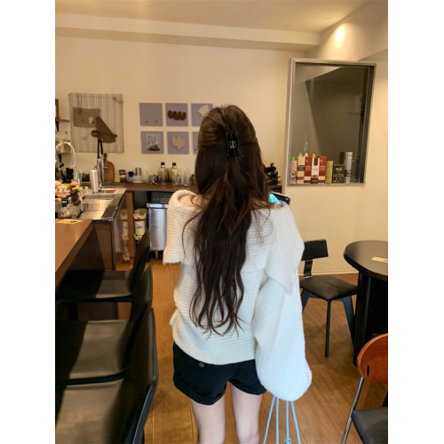 PPHOME慵懶風溫柔海軍領露肩毛衣女秋冬軟糯寬松長袖針織衫上衣 PPHOME慵懶風溫柔海軍領露肩毛衣女秋冬軟糯寬松長袖針織衫上衣