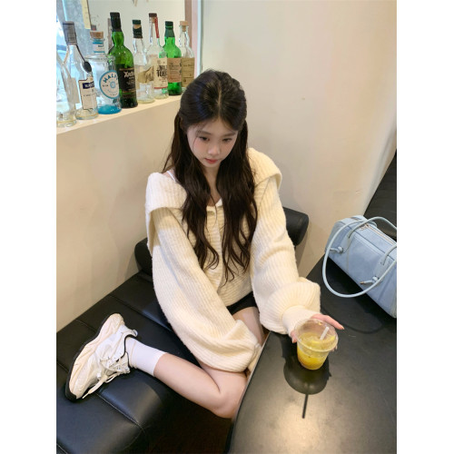 PPHOME慵懶風溫柔海軍領露肩毛衣女秋冬軟糯寬松長袖針織衫上衣 PPHOME慵懶風溫柔海軍領露肩毛衣女秋冬軟糯寬松長袖針織衫上衣