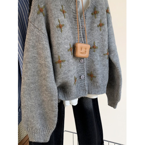 聖誕穿搭灰色毛衣外套2026秋冬季新款元旦跨年寬松針織開衫上衣女 聖誕穿搭灰色毛衣外套2026秋冬季新款元旦跨年寬松針織開衫上衣女