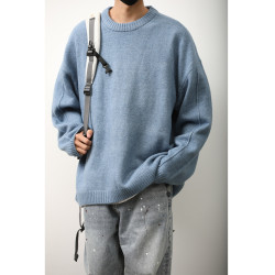 秋冬季日系復古純色圓領毛衣男女內搭休閒保暖基礎針織打底衫上衣