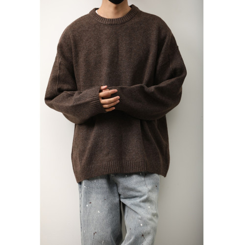 秋冬季日系復古純色圓領毛衣男女內搭休閒保暖基礎針織打底衫上衣