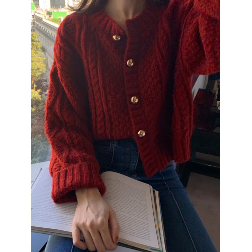 聖誕韓系慵懶風復古紅色毛衣外套女秋冬2025新款新年針織開衫上衣 聖誕韓系慵懶風復古紅色毛衣外套女秋冬2025新款新年針織開衫上衣