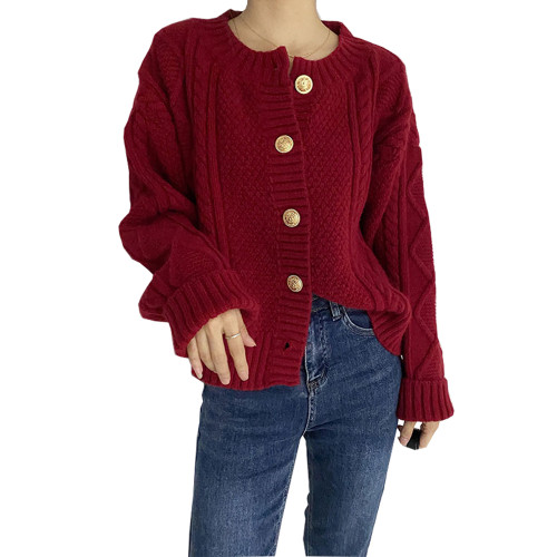 聖誕韓系慵懶風復古紅色毛衣外套女秋冬2025新款新年針織開衫上衣 聖誕韓系慵懶風復古紅色毛衣外套女秋冬2025新款新年針織開衫上衣