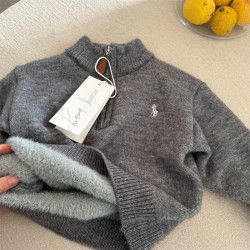 布呐呐兒2024童毛衣冬新品男女寶寶刺綉半高領針織加絨毛線套頭衫