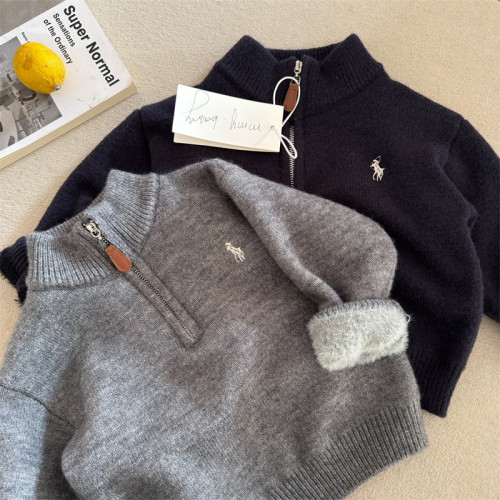 布呐呐兒2024童毛衣冬新品男女寶寶刺綉半高領針織加絨毛線套頭衫 布呐呐兒2024童毛衣冬新品男女寶寶刺綉半高領針織加絨毛線套頭衫