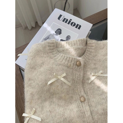 日系蝴蝶結毛衣女秋冬氣質高級感軟糯馬海毛針織開衫小香風外套潮 日系蝴蝶結毛衣女秋冬氣質高級感軟糯馬海毛針織開衫小香風外套潮