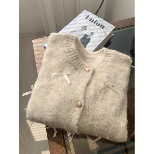 日系蝴蝶結毛衣女秋冬氣質高級感軟糯馬海毛針織開衫小香風外套潮 日系蝴蝶結毛衣女秋冬氣質高級感軟糯馬海毛針織開衫小香風外套潮