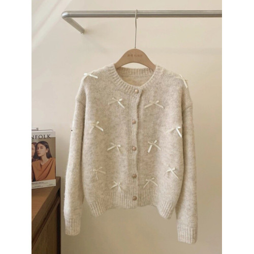 日系蝴蝶結毛衣女秋冬氣質高級感軟糯馬海毛針織開衫小香風外套潮 日系蝴蝶結毛衣女秋冬氣質高級感軟糯馬海毛針織開衫小香風外套潮