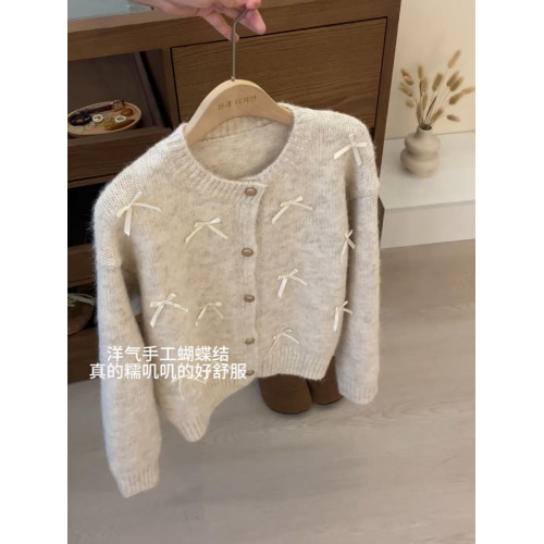 日系蝴蝶結毛衣女秋冬氣質高級感軟糯馬海毛針織開衫小香風外套潮 日系蝴蝶結毛衣女秋冬氣質高級感軟糯馬海毛針織開衫小香風外套潮