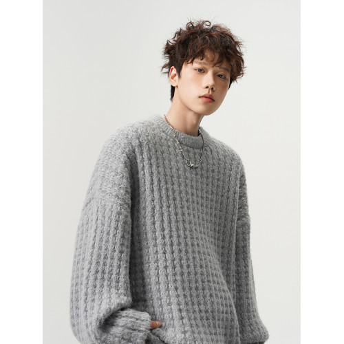 美式復古麻花圓領毛衣男秋季潮少年感針織衫外套寬鬆慵嬾風打底衫