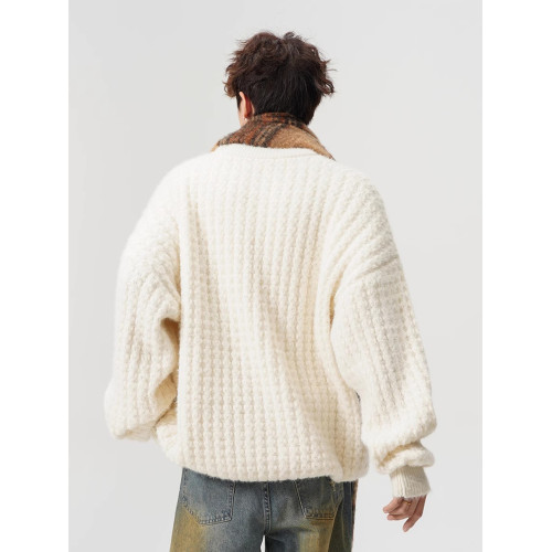 美式復古麻花圓領毛衣男秋季潮少年感針織衫外套寬鬆慵嬾風打底衫