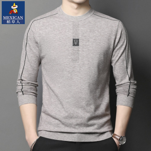 稻草人羊毛衫男士春秋款針織衫圓領薄款毛衣男長袖t恤線衣打底衫