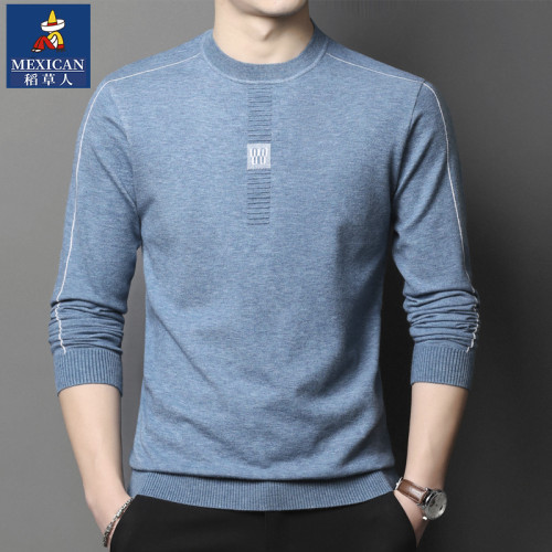 稻草人羊毛衫男士春秋款針織衫圓領薄款毛衣男長袖t恤線衣打底衫