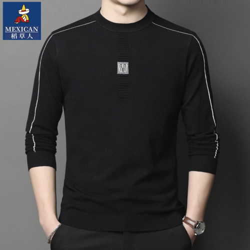 稻草人羊毛衫男士春秋款針織衫圓領薄款毛衣男長袖t恤線衣打底衫