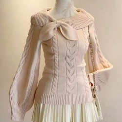 毛衣女秋冬季chic日系百搭甜美減齡兔耳領奈奈風收腰顯瘦長袖上衣