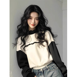 2025超火超好看獨特漂亮黑白撞色衛衣女裝春秋新款小個子長袖上衣