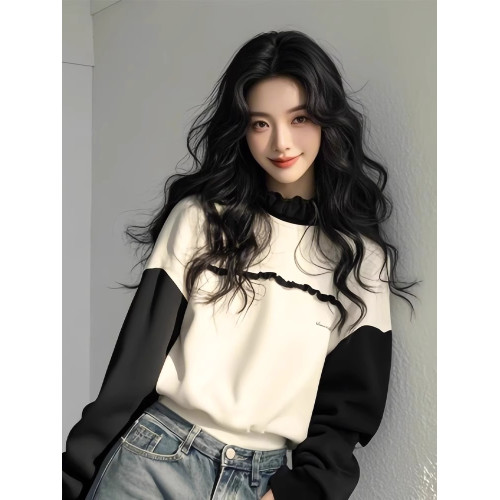 2025超火超好看獨特漂亮黑白撞色衛衣女裝春秋新款小個子長袖上衣 2025超火超好看獨特漂亮黑白撞色衛衣女裝春秋新款小個子長袖上衣