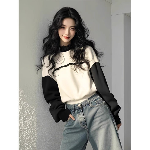 2025超火超好看獨特漂亮黑白撞色衛衣女裝春秋新款小個子長袖上衣 2025超火超好看獨特漂亮黑白撞色衛衣女裝春秋新款小個子長袖上衣