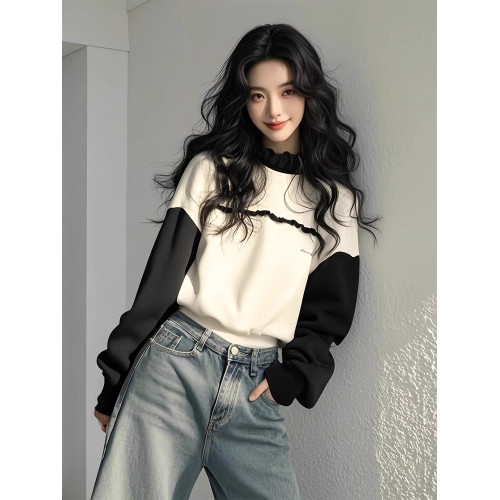2025超火超好看獨特漂亮黑白撞色衛衣女裝春秋新款小個子長袖上衣 2025超火超好看獨特漂亮黑白撞色衛衣女裝春秋新款小個子長袖上衣