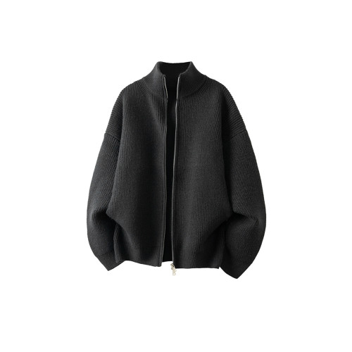 美式雙拉鍊毛衣開衫男女秋冬重磅寬鬆百搭慵嬾感簡約針織外套上衣