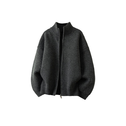 美式雙拉鍊毛衣開衫男女秋冬重磅寬鬆百搭慵嬾感簡約針織外套上衣