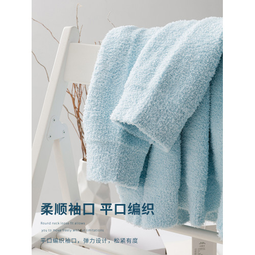 搭唸baby藍天藍色圓領毛衣嬭藍半邊絨上衣寬鬆套頭居家針織衫男女