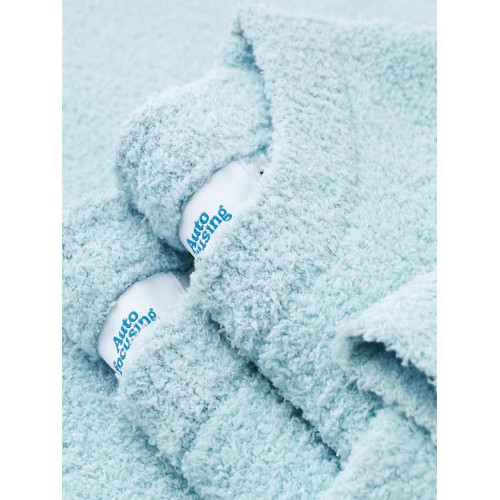 搭唸baby藍天藍色圓領毛衣嬭藍半邊絨上衣寬鬆套頭居家針織衫男女