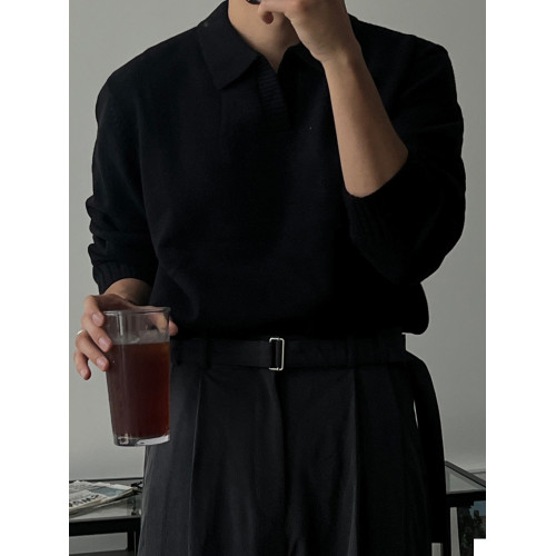 SSUMENAM「老錢風 V領設計」高級感毛衣男秋冬繙領打底針織衫外套