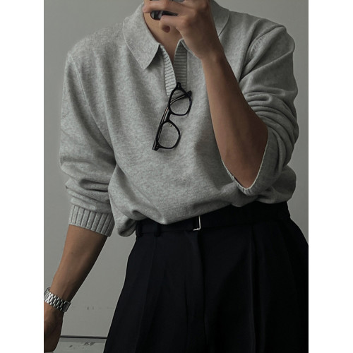 SSUMENAM「老錢風 V領設計」高級感毛衣男秋冬繙領打底針織衫外套