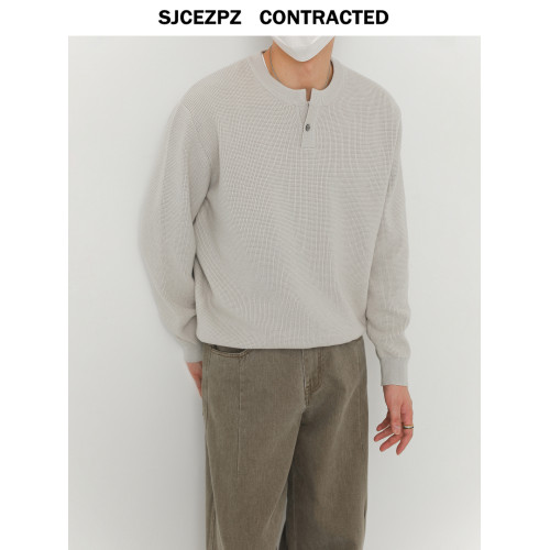 ZPZ秋冬季莫代爾羊毛針織衫男士套頭毛衣潮流亨利小V領內搭打底衫