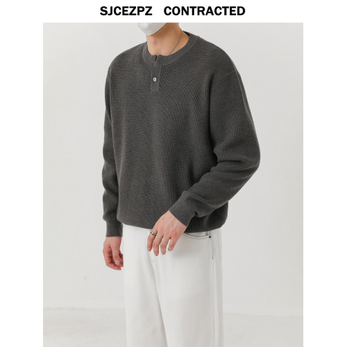 ZPZ秋冬季莫代爾羊毛針織衫男士套頭毛衣潮流亨利小V領內搭打底衫