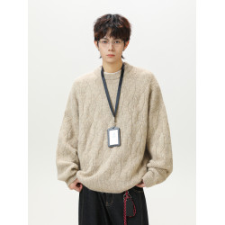 悟空有貨馬海毛肌理感圓領毛衣男女秋季寬鬆情侶休閒百搭針織上衣