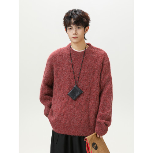 悟空有貨馬海毛肌理感圓領毛衣男女秋季寬鬆情侶休閒百搭針織上衣