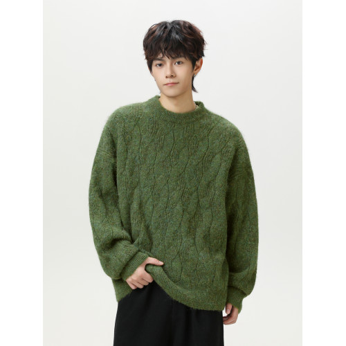 悟空有貨馬海毛肌理感圓領毛衣男女秋季寬鬆情侶休閒百搭針織上衣