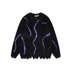 美式高街紥染漸變馬海毛軟糯毛衣男秋冬復古提花寬松情侶針織衫女