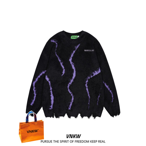 美式高街紥染漸變馬海毛軟糯毛衣男秋冬復古提花寬松情侶針織衫女 美式高街紥染漸變馬海毛軟糯毛衣男秋冬復古提花寬松情侶針織衫女