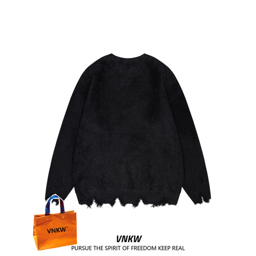 美式高街紥染漸變馬海毛軟糯毛衣男秋冬復古提花寬松情侶針織衫女 美式高街紥染漸變馬海毛軟糯毛衣男秋冬復古提花寬松情侶針織衫女