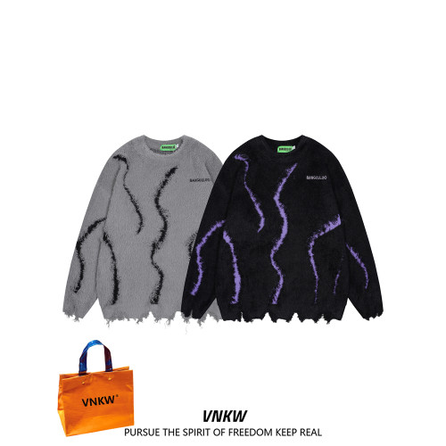 美式高街紥染漸變馬海毛軟糯毛衣男秋冬復古提花寬松情侶針織衫女 美式高街紥染漸變馬海毛軟糯毛衣男秋冬復古提花寬松情侶針織衫女