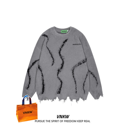 美式高街紥染漸變馬海毛軟糯毛衣男秋冬復古提花寬松情侶針織衫女 美式高街紥染漸變馬海毛軟糯毛衣男秋冬復古提花寬松情侶針織衫女