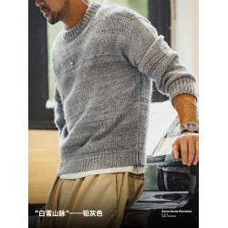 馬登工裝 美式復古漸變條紋圓領毛衣美拉德套頭混紡針織衫男春