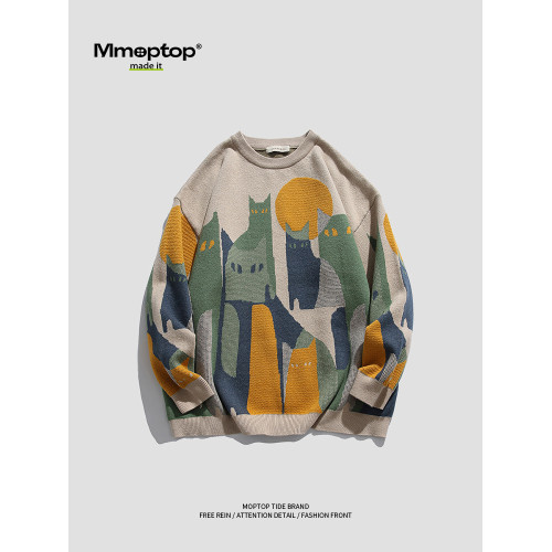 Mmoptop美式高街圓領毛衣男秋季情侶打底針織衫男士秋冬潮牌外套