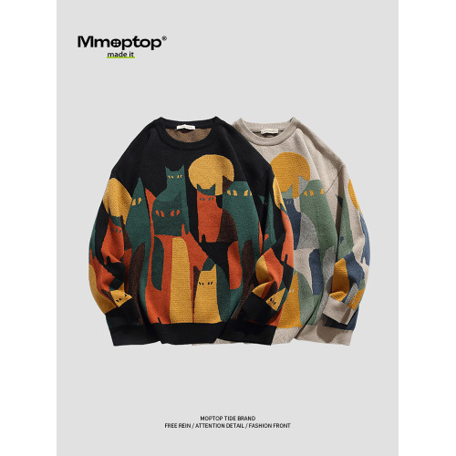 Mmoptop美式高街圓領毛衣男秋季情侶打底針織衫男士秋冬潮牌外套