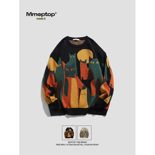 Mmoptop美式高街圓領毛衣男秋季情侶打底針織衫男士秋冬潮牌外套