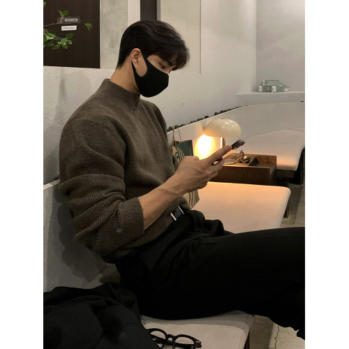 MRCYC秋冬款半高領毛衣男韓系潮流純色針織衫中領打底衫保暖內搭