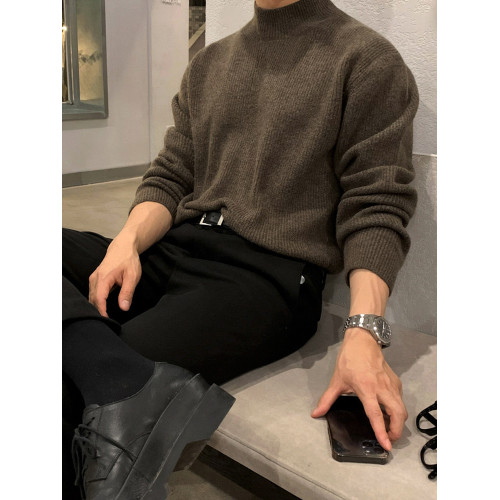 MRCYC秋冬款半高領毛衣男韓系潮流純色針織衫中領打底衫保暖內搭