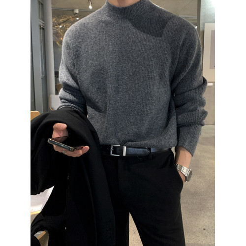 MRCYC秋冬款半高領毛衣男韓系潮流純色針織衫中領打底衫保暖內搭