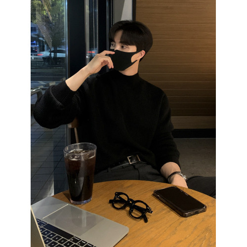 MRCYC秋冬款半高領毛衣男韓系潮流純色針織衫中領打底衫保暖內搭