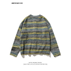 BOYUE帛躍撞色條紋開衫毛衣國潮秋冬復古油畫漸變慵懶男女外套潮