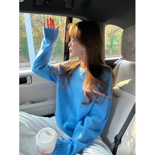 多巴胺藍色圓領套頭針織衫軟糯毛衣秋冬質感穿搭女2025新款上衣 多巴胺藍色圓領套頭針織衫軟糯毛衣秋冬質感穿搭女2025新款上衣